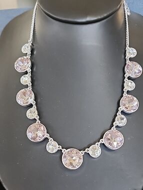 Silver Necklace with Light Pink Crystal Accents - Women Jewelry